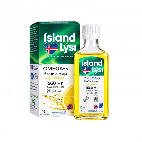 ISLAND LYSI  OMEGA-3  (ЛИСИ) Рыбий жир со вкусом лимона 1560 мг