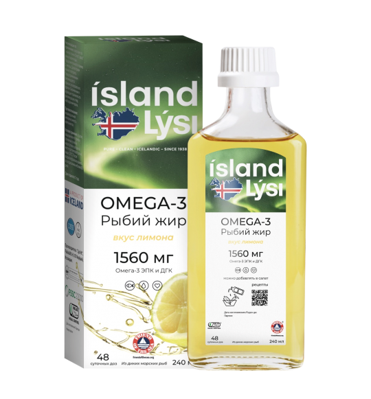 ISLAND LYSI  OMEGA-3  (ЛИСИ) Рыбий жир со вкусом лимона 1560 мг